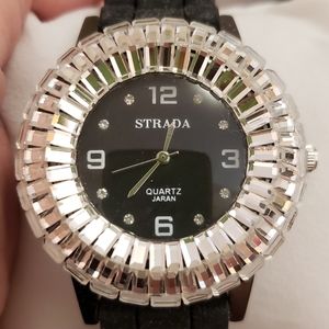 7 " Black Silicone Strap, Simulated White Sapphire, 40 mm Face, NWT